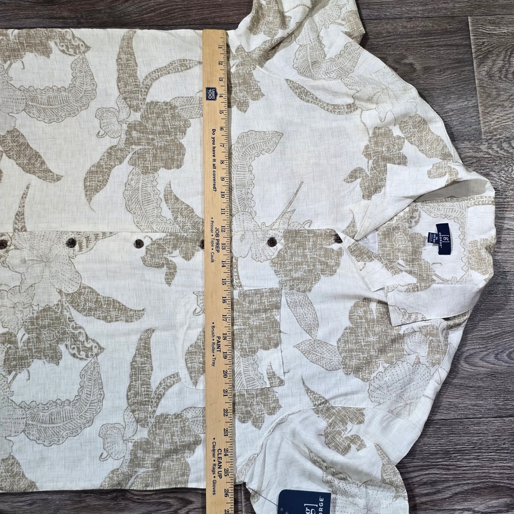 GEORGE Mens Tropical Floral Short Sleeve Button Down Shirt XL Beige White NWT - Picture 6 of 13